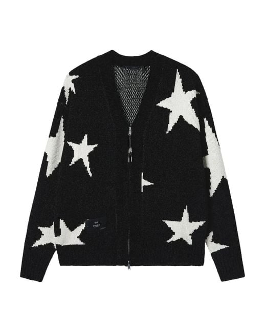 FIVE CM Black Star-Pattern Zip-Front Cardigan for men