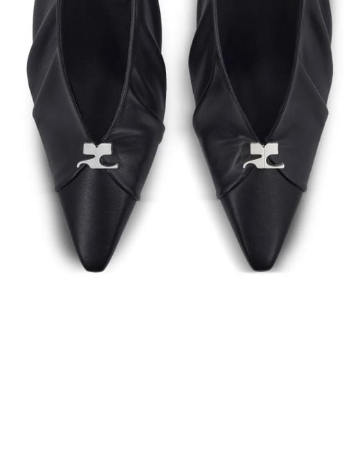 Courreges Black Draped Faux Leather Slingbacks