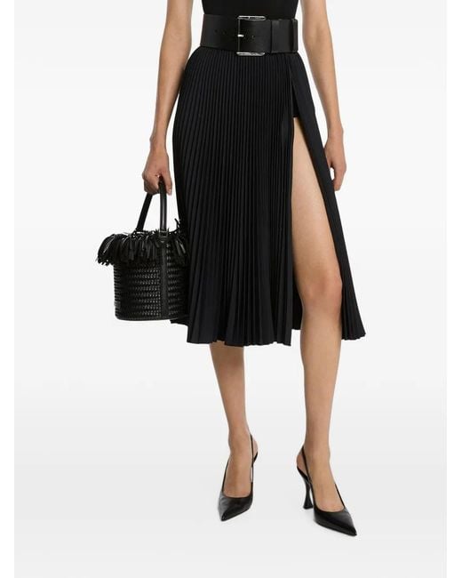 Michael Kors Black Pleated Slit Midi Skirt