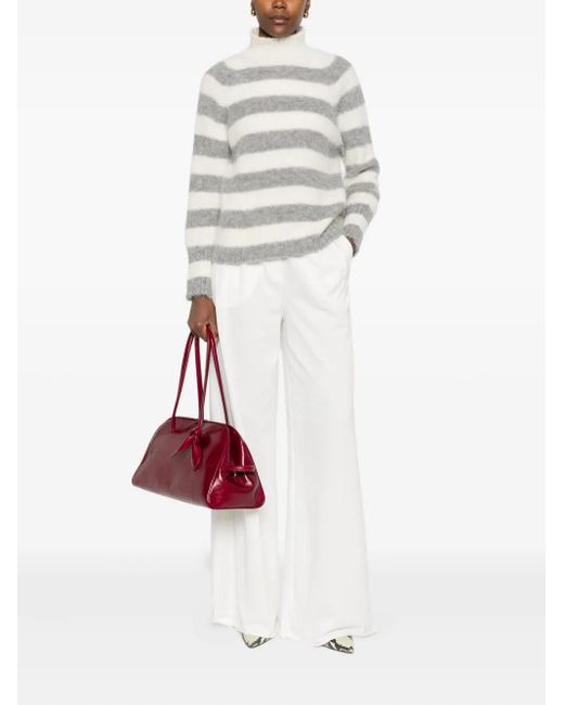 Antonelli White High-Neck Striped Sweater