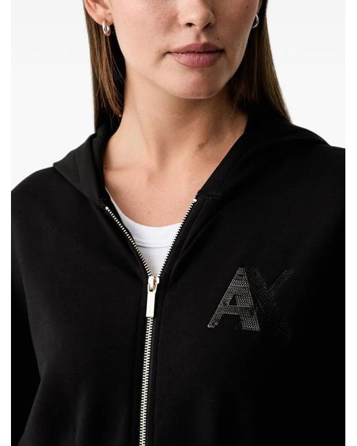 ARMANI EXCHANGE Black Sequin-Embellished Logo Hoodie