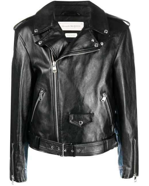 メンズ Alexander McQueen アレキサンダー・マックイーン パネル ライダースジャケット Black