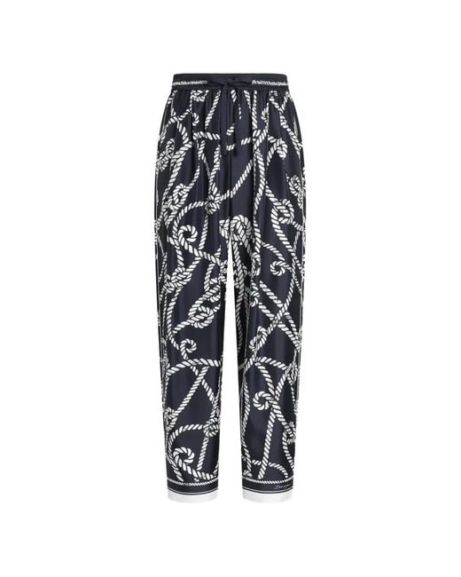 Dolce & Gabbana Blue Marina-Print Silk Twill Vanity Trousers for men