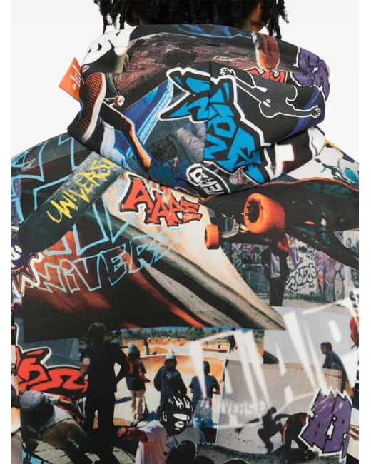 Aape By A Bathing Ape Gray Moonface-Logo Graffiti-Print Hoodie for men