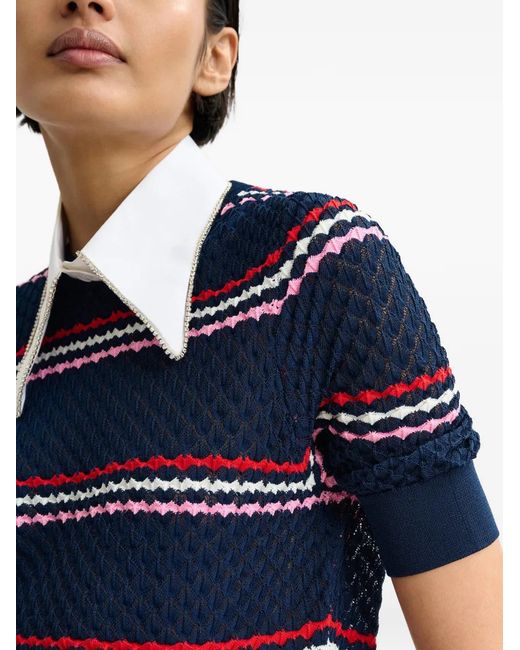 Essentiel Antwerp Blue Striped Rhinestone-Collar Knitted Top