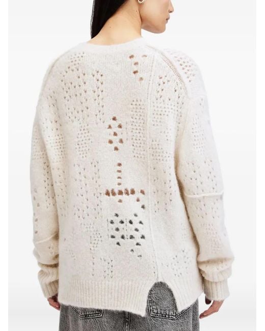 AllSaints White Open-Knit Side-Split Sweater