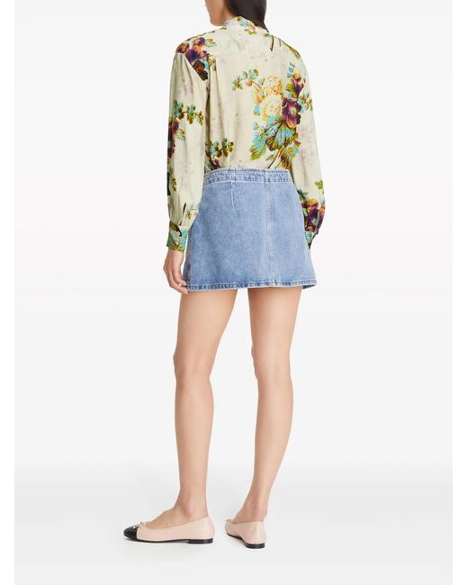 Tory Burch Green Floral-Pattern Pussy-Bow Blouse