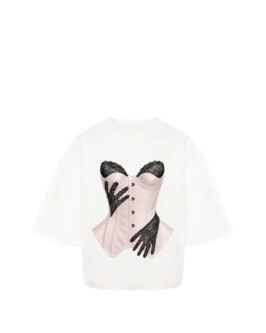 Hamza White Lace-Print T-Shirt