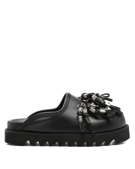 Toga Black Tassel-Embellished Leather Mules