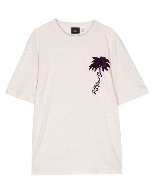 PS by Paul Smith White Palm Tree-print Cotton Nep T-shirt for men