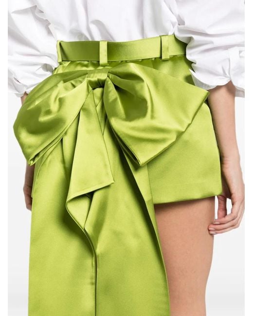 Self-Portrait Green Belted Bow-Detail Mini Skirt