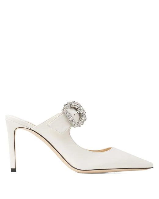 Jimmy Choo 85Mm Cherisi Crystal-Buckle Mules in White | Lyst UK
