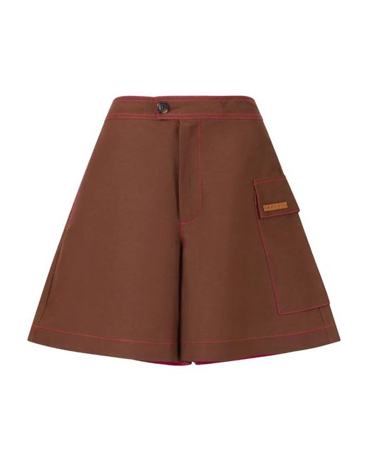Marni Brown Logo-Patch Shorts