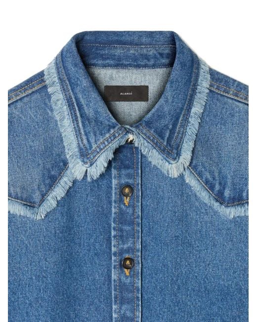 Alanui Blue Pacific Roads Frayed-Hem Denim Shirt