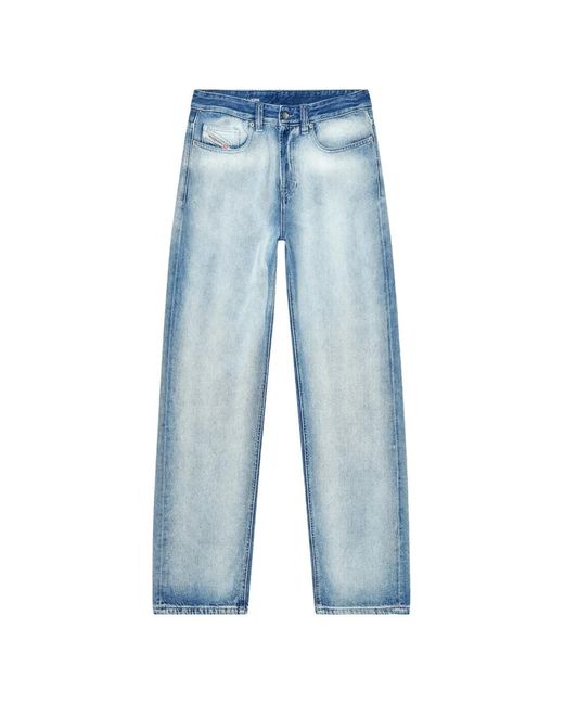 DIESEL Blue Wide-Leg Denim Jeans With Vintage Wash for men