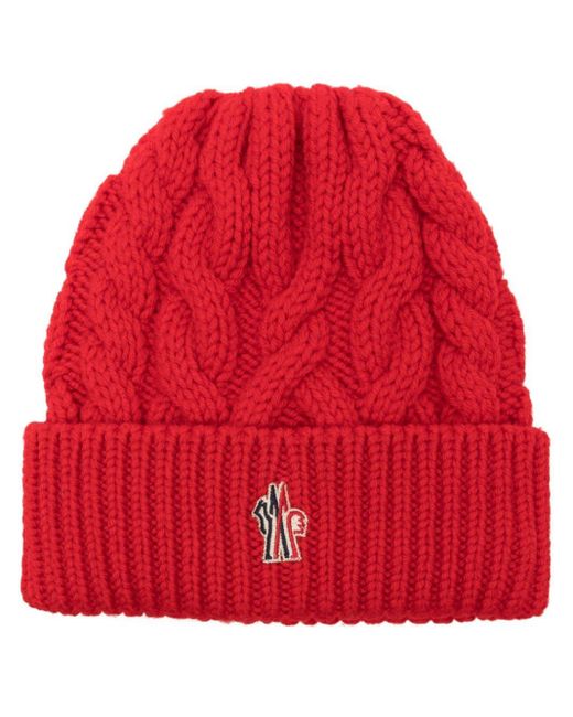 3 MONCLER GRENOBLE Red Logo-appliqué Wool Beanie