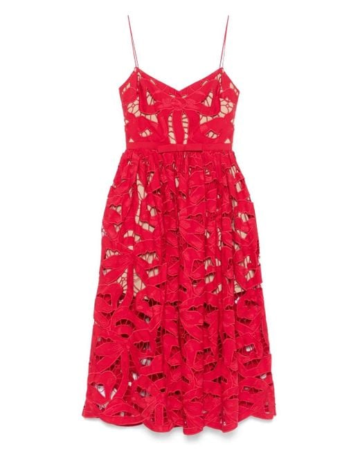 Self-Portrait Red Intricate Cut-Out Midi Dress With Removable Belt