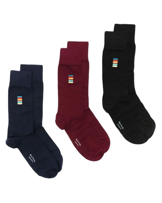 Paul Smith Blue Stripe-detail Ankle Socks (pack Of Three) for men