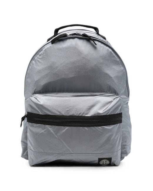 Stone Island Gray Logo-Patch Zip-Around Backpack for men