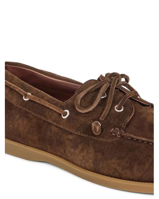 Etro Brown Printed Suede Boat Shoes for men