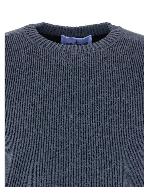 Stone Island Blue Crew Neck Sweater With Logo for men