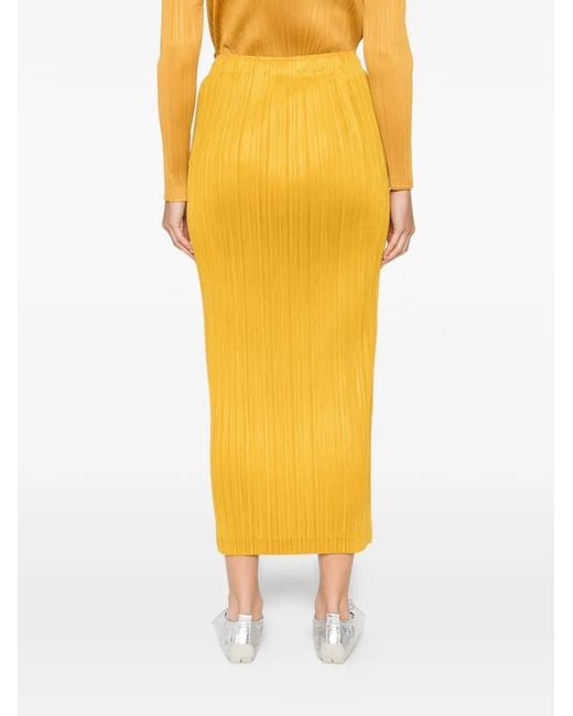 Pleats Please Issey Miyake Yellow Pleated Maxi Skirt