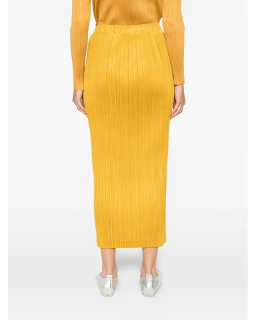 Pleats Please Issey Miyake Yellow Pleated Maxi Skirt