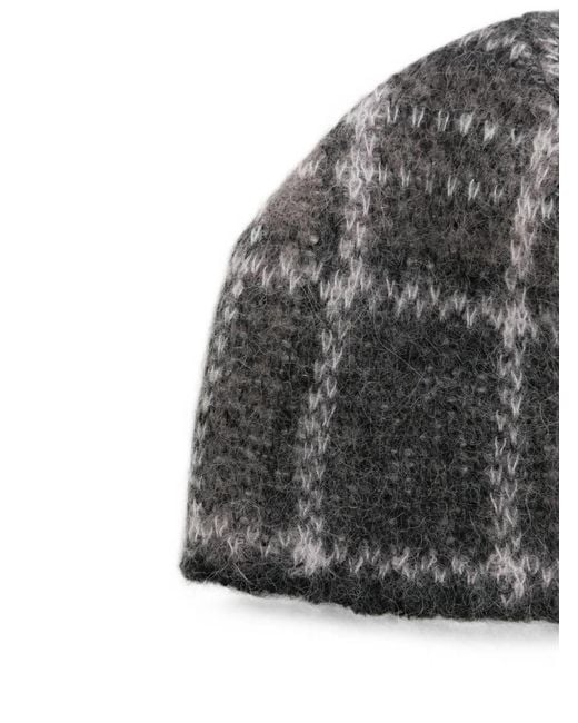 Our Legacy Gray Check-Pattern Beanie Hat for men