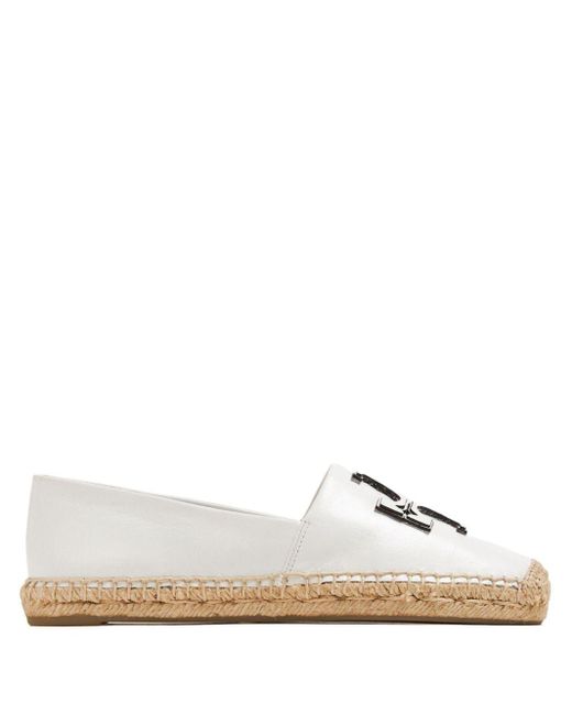 Tory Burch White Double T Leather Espadrilles