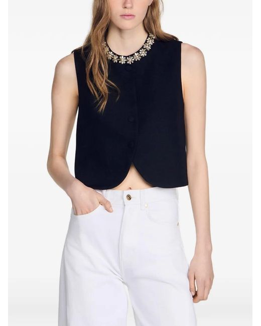 Sandro Black Blazer En Laine À Ornements