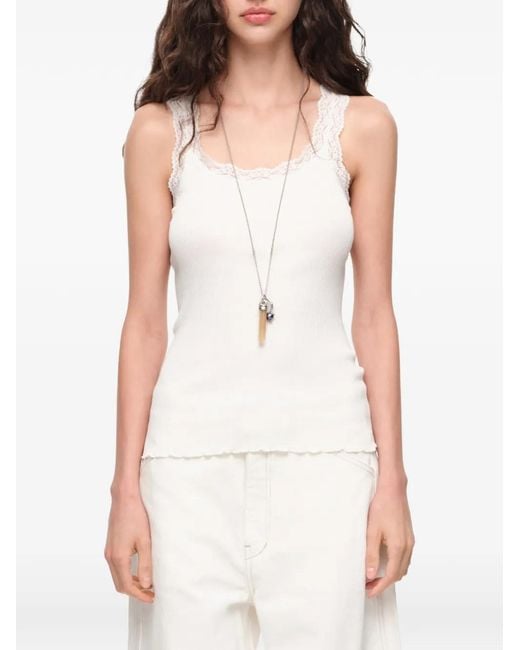 Bimba Y Lola White Ivory Ribbed Vest Top