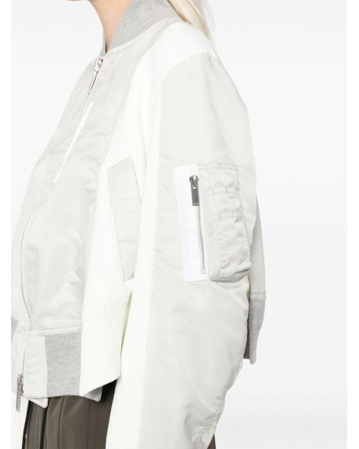 Sacai White Panelled-Design Bomber Jacket