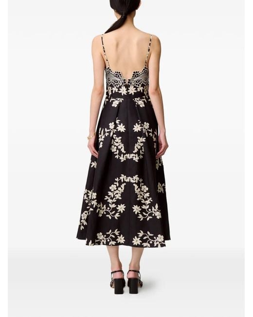Robe Mi-Longue À Fleurs Brodées Claudie Pierlot en coloris Black