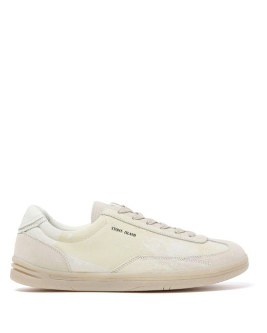 Stone Island White Rock Logo-appliqué Suede-panelled Sneakers for men