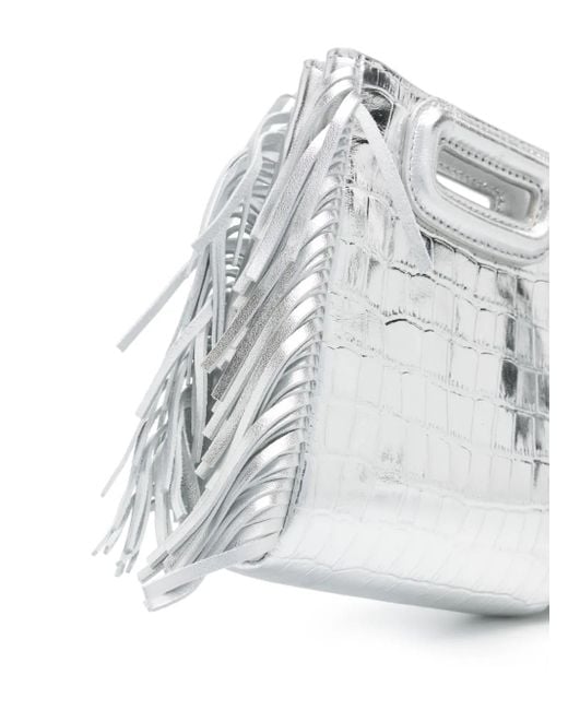 Maje White Mini Embossed-Leather M Bag With Chain