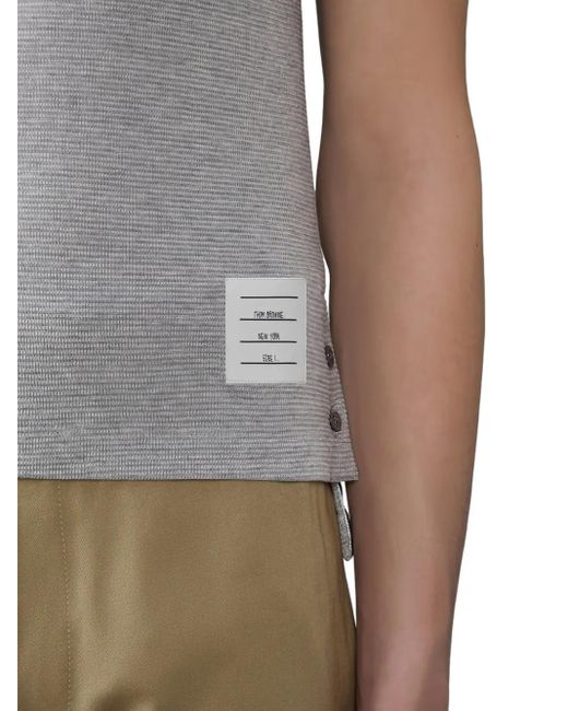 Thom Browne Gray Ribbed-Trim T-Shirt for men