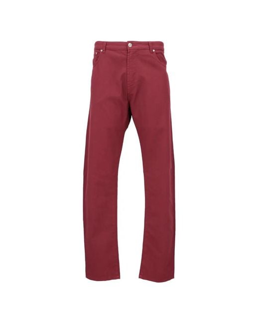 Isaia Red Five-Pockets Straight-Leg Jeans for men