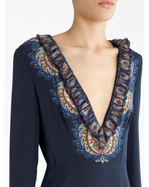 Etro Blue Paisley-print Silk Maxi Dress