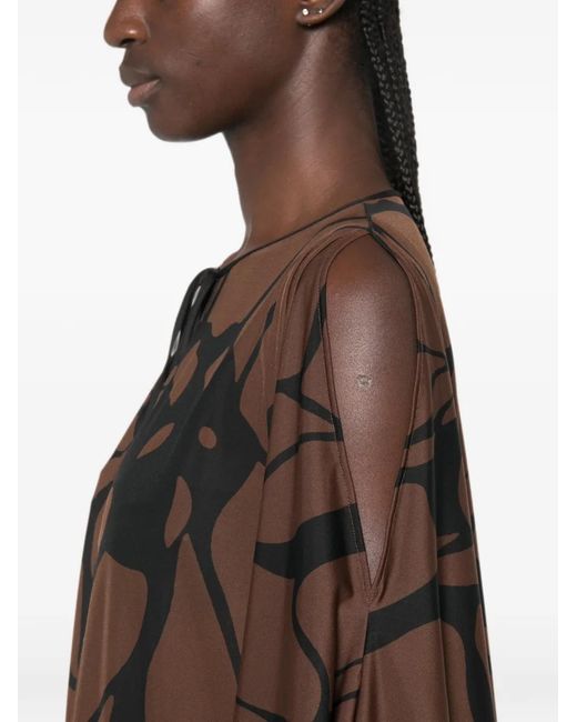 Fisico Brown Abstract-Print Cold-Shoulder Mini Dress