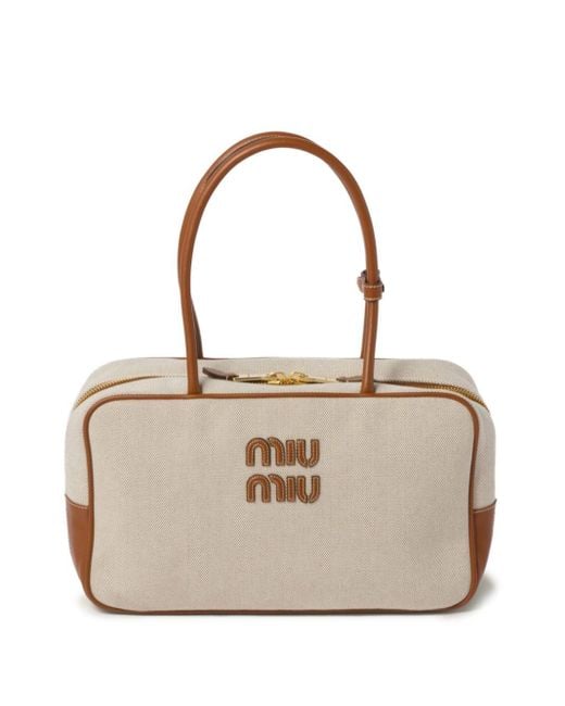 Miu Miu Natural Leather-trim Canvas Tote Bag