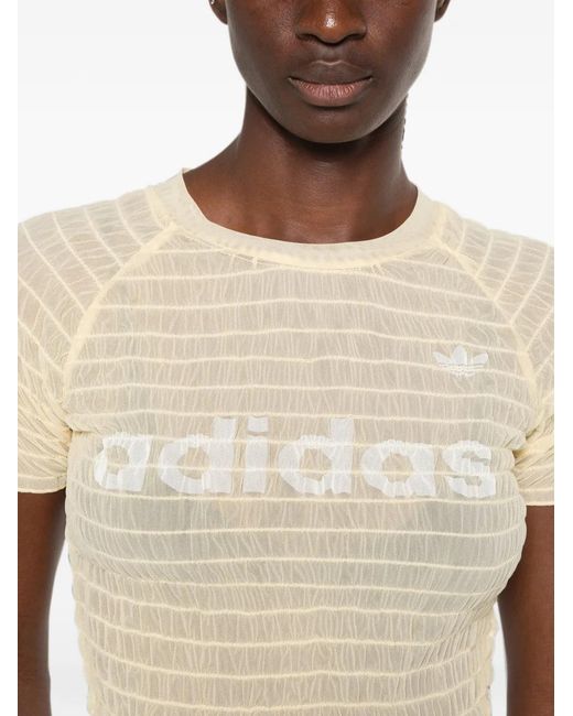 Adidas Natural Logo-Print Ruched T-Shirt