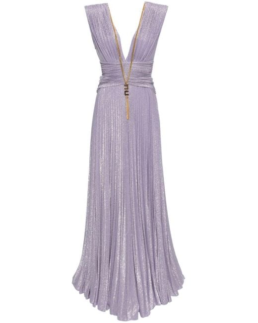 Elisabetta Franchi Purple Necklace-detail Pleated Maxi Dress