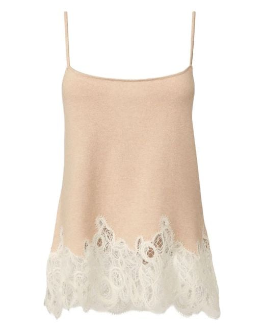 Fabiana Filippi Natural Lace-Trimmed Knitted Tank Top