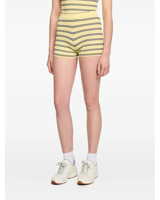 Sandro Yellow Gerippte Shorts Mit Streifen