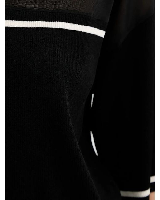Liu Jo Black Mesh-Insert Ribbed Sweater