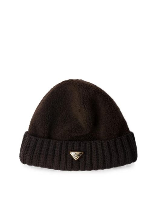 Prada Black Fleece And Wool Beanie