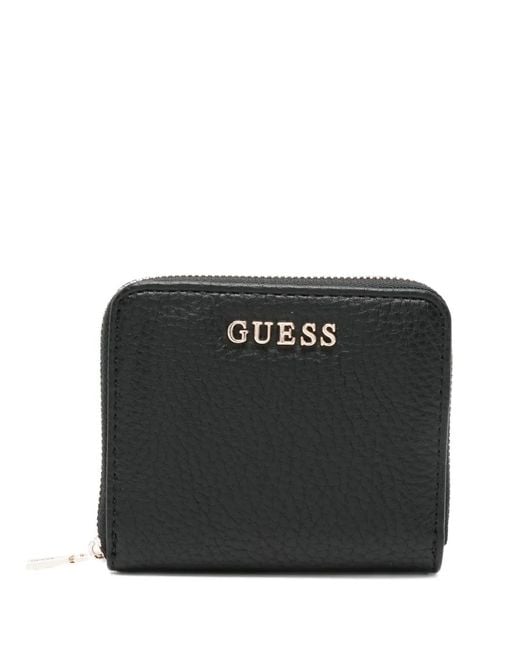 Guess Black Logo-Plaque Zipped Wallet