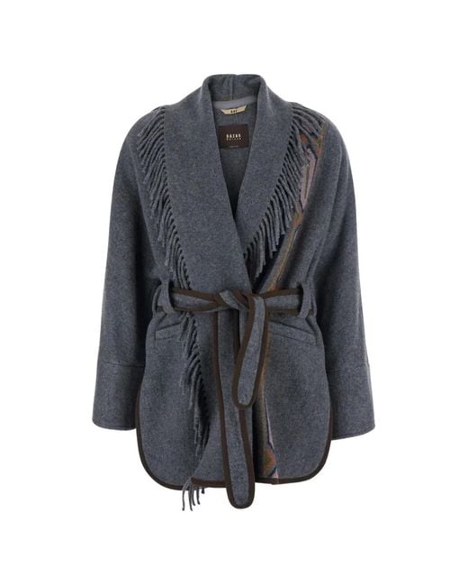 Bazar Deluxe Gray Fringed Belted Cardigan