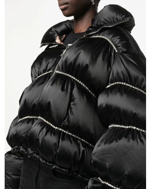 Philipp Plein Black Flame Embellished Oversized Puffer Jacket