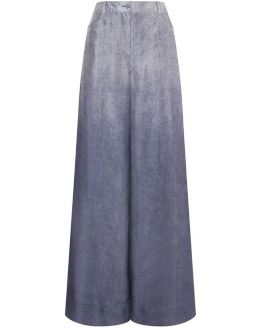 Alberta Ferretti Blue Silk Palazzo Pants